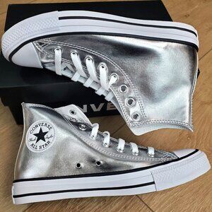 CONVERSE Chuck Taylor ALL STAR HI Metallic Silver A14875C Prom Wmns 8.5 /Men 6.5